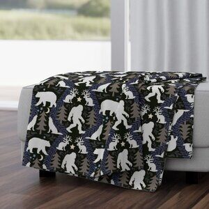 Bigfoot Throw Blanket, 50"x70" Inch Forest Animals, Black Bear, Wolf, Jackalope